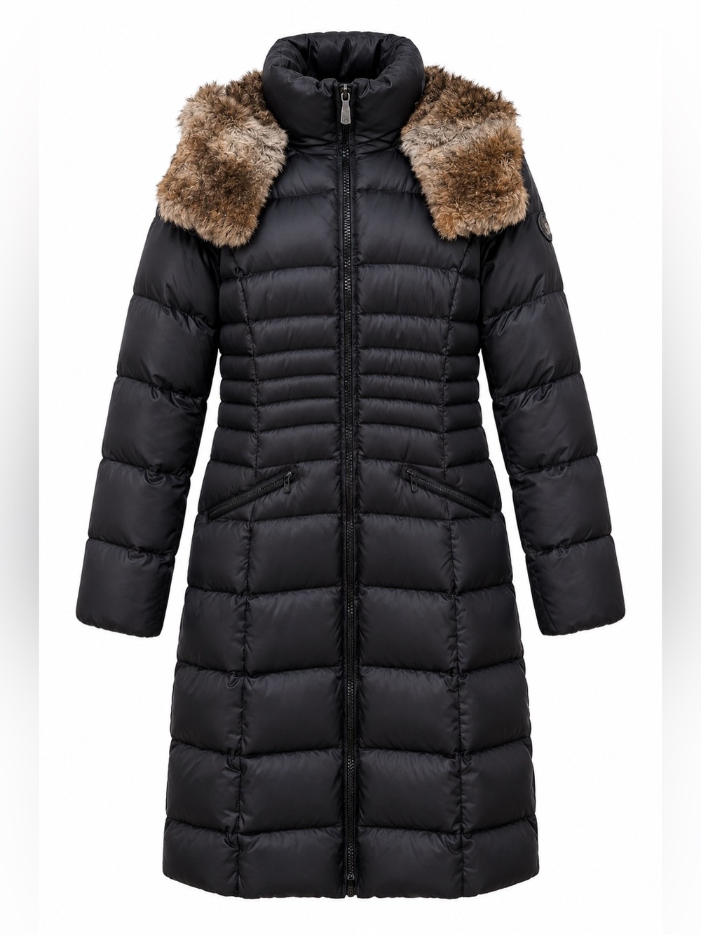DL2 by Dawn Levy Black Puffer Coat with nature Brown Faux Fur size M